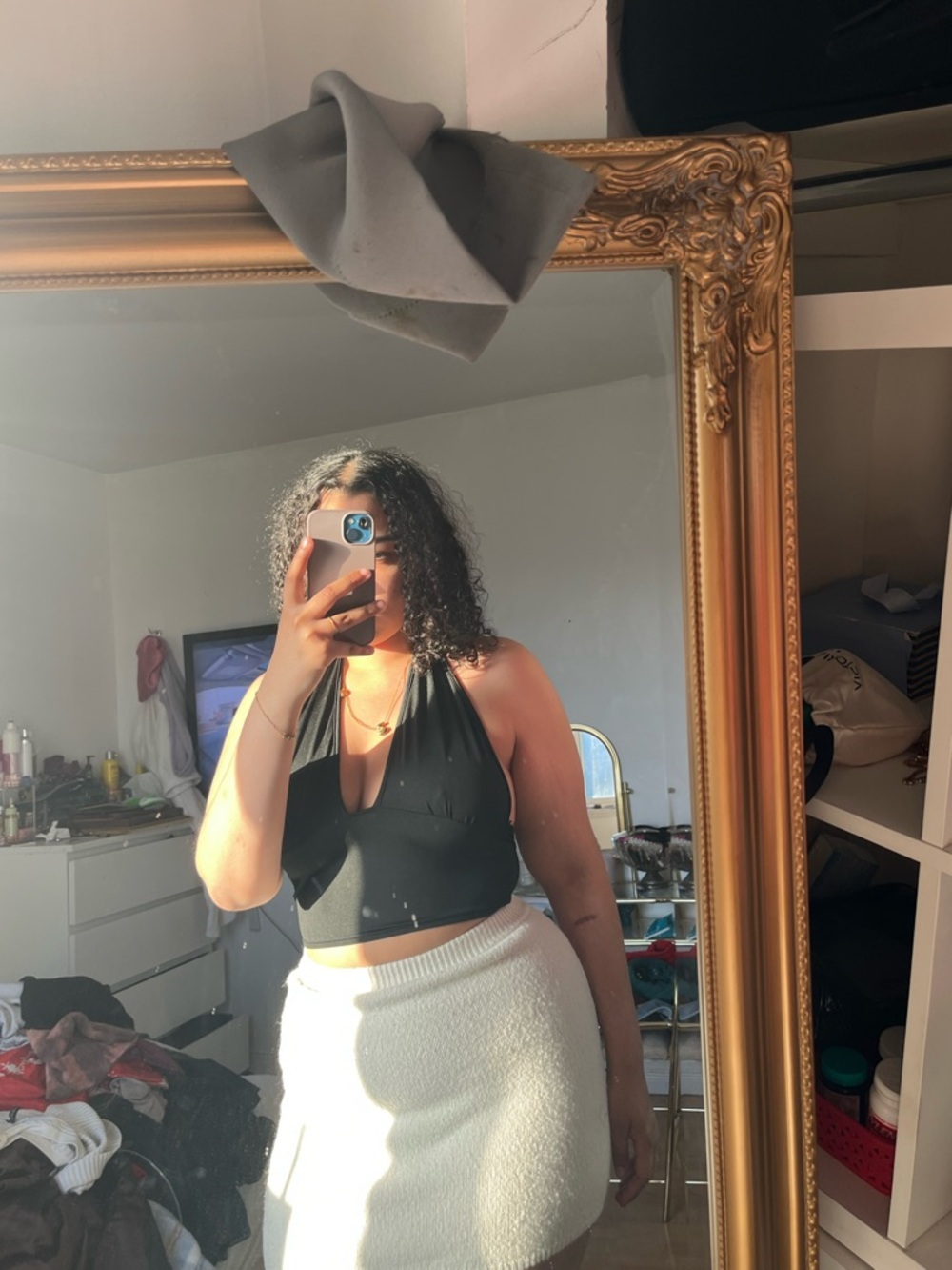 SHEIN Black Halter Crop Top with Deep V